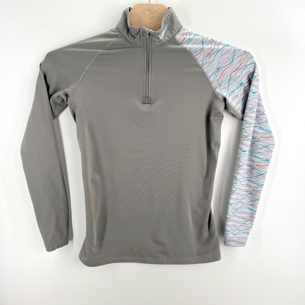Nike Pro Combat Dri-FIT Quarter Zip L Beige Patterned Sleeve Athletic Pullover